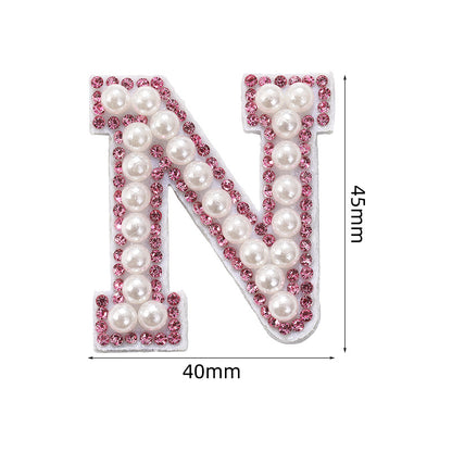 Pink rhinestone pearl letter stickers for clothing DIY, luggage accessories, decorative fabric stickers, 26 English letters hat stickers