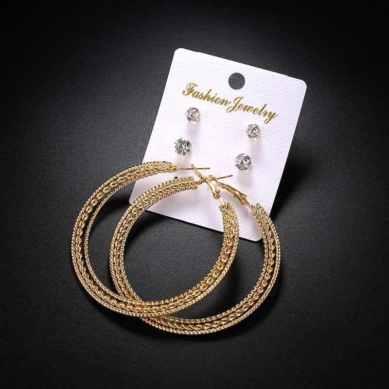 2-4-6-8-10cm oversized earrings exaggerated earrings european and american round rhinestone geometric hoop earrings for women cross-border