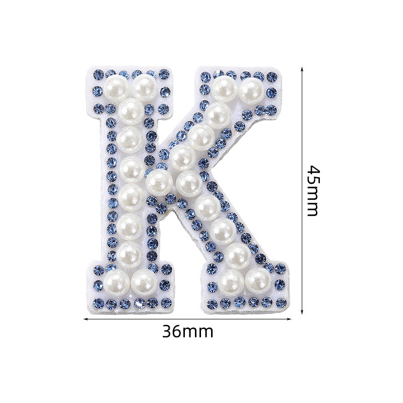 Blue diamond seamless adhesive 26 English letters for clothing and makeup bag decoration, non-woven fabric patch, adhesive backing