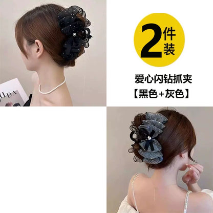 气质韩系满天星发夹女高级感新款羽毛抓夹高端后脑勺盘发鲨鱼夹子