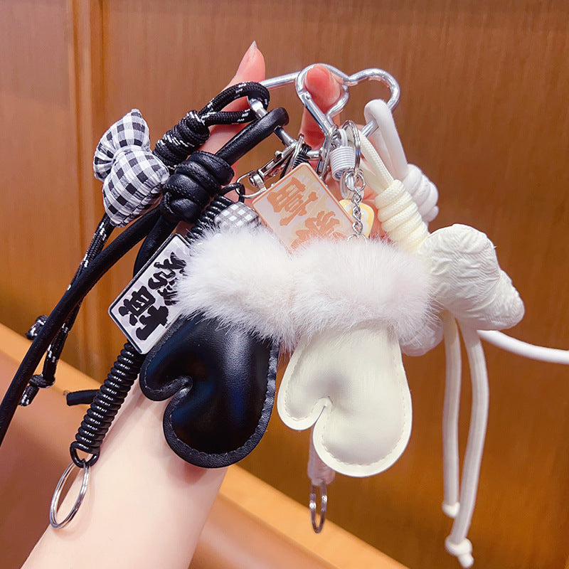 Handmade DIY Plush Gloves Bracelet Keychain - Creative Car Bag Pendant