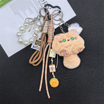 Plush Pendant Cute New Cartoon Doll Cat Long Tail Keychain Student Bag Charm Gift Wholesale