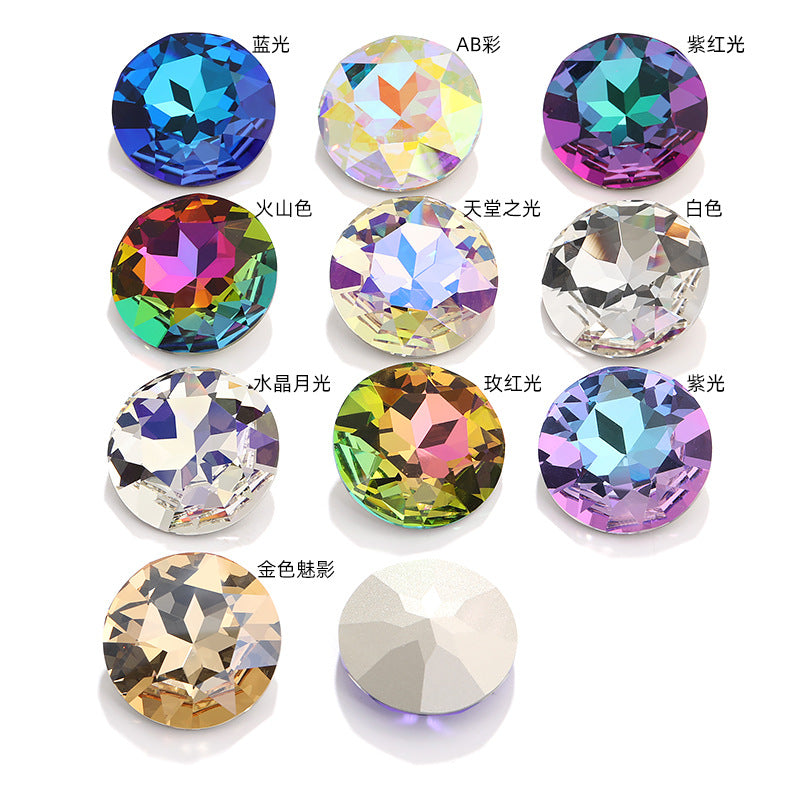 Cross-border electroplated high-end K9 gemstone flower 35mm round pointed base crystal glass diamond - clothing DIY accessory