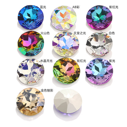 Cross-border electroplated high-end K9 gemstone flower 35mm round pointed base crystal glass diamond - clothing DIY accessory