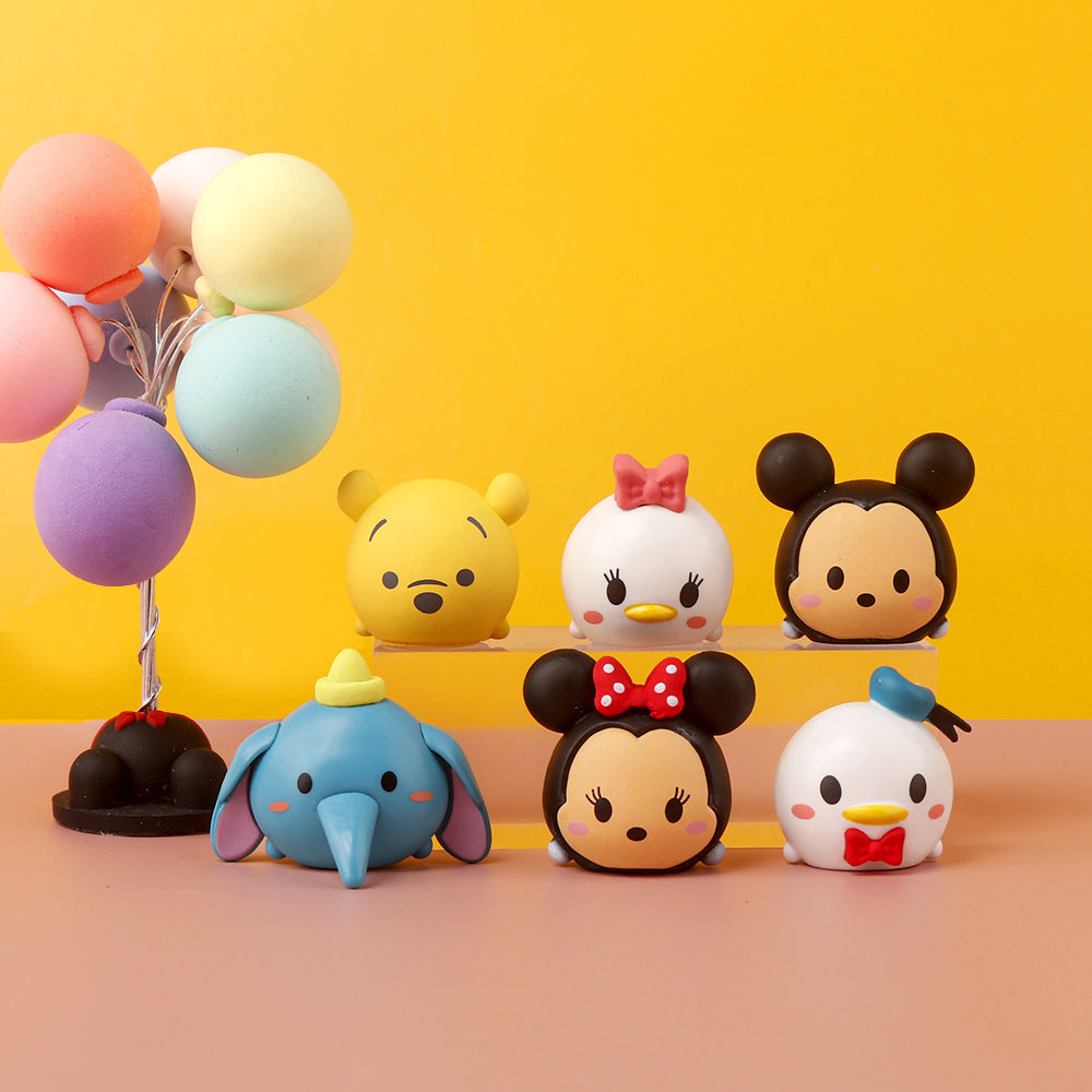 PVC Animal Jenga 6-Piece Set Cake Decorative Ornaments Mickey Donald Duck Elephant Winnie the Pooh Bear Car Ornaments
