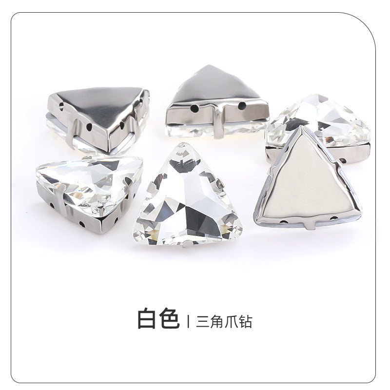 Triangular claw drill with thickened base glass hand-stitched rhinestone for shoes, bags, and clothing accessories, can be perforated with triangular claw drill
