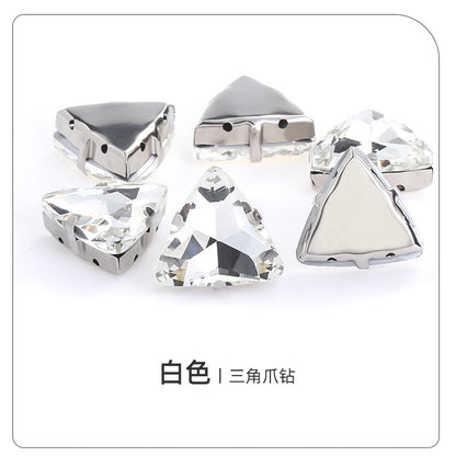Triangular claw drill with thickened base glass hand-stitched rhinestone for shoes, bags, and clothing accessories, can be perforated with triangular claw drill