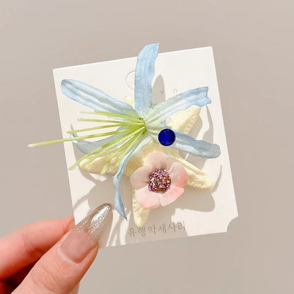 Flower hairpin female hottie photo headgear retro super fairy atmosphere blue beautiful new Chinese side clip hair accessories