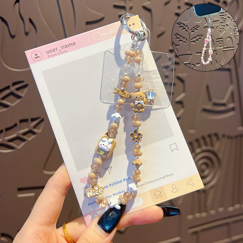 Creative handmade bear DIY beaded alloy mobile phone chain high-end pendant bag keychain doll pendant