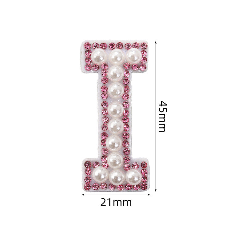 Pink rhinestone pearl letter stickers for clothing DIY, luggage accessories, decorative fabric stickers, 26 English letters hat stickers