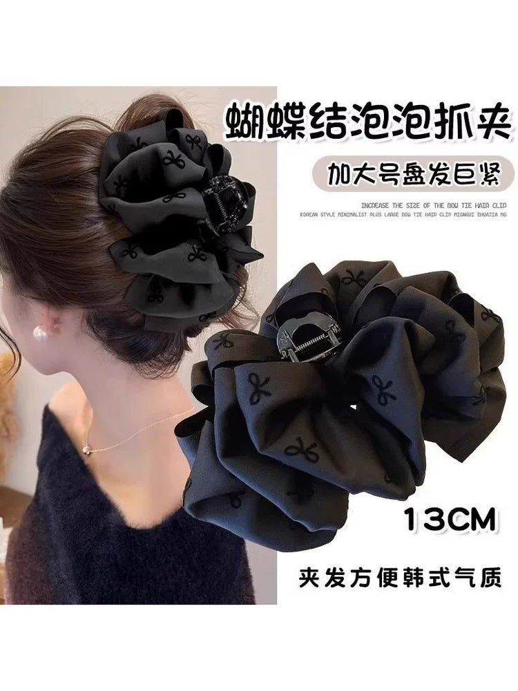 Korean style black bubble claw clip for women, 2026 new bow hair clip, shark clip, hair clip on the back of head, hair accessory