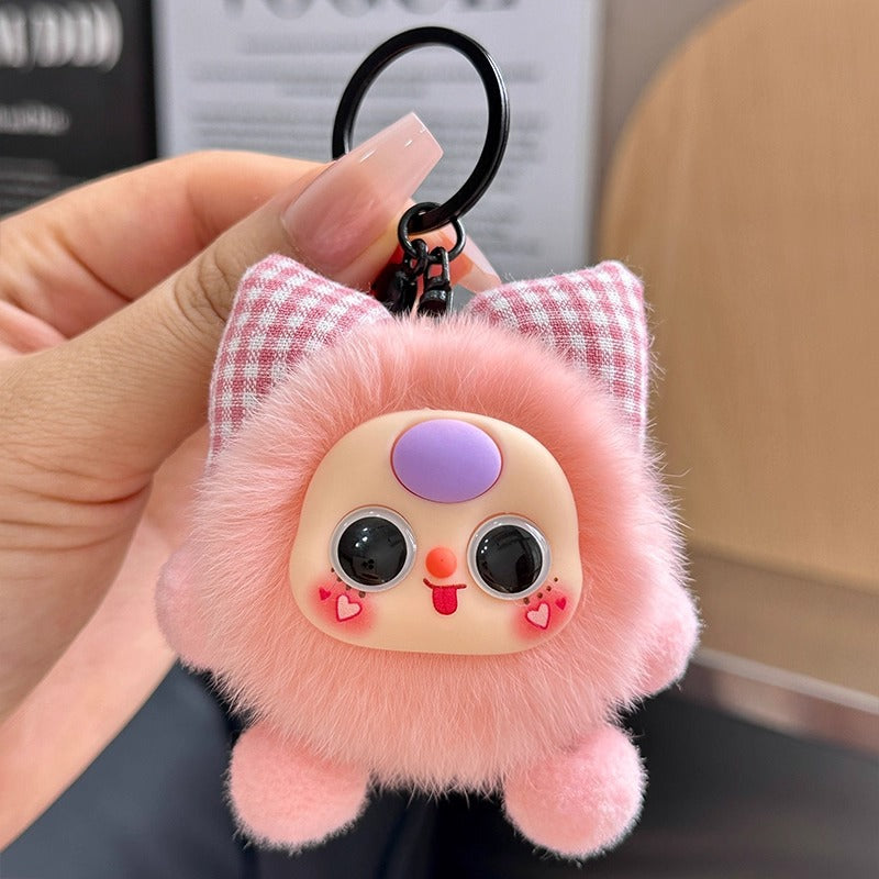 Imitation otter rabbit fur bow, small briquettes, car keychain pendants, exquisite dolls, cartoon dolls, school bags, bag ornaments