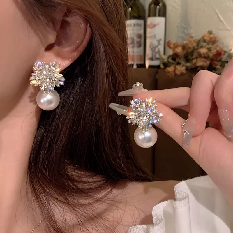 2026 New Hot Large Bite-Mouth Pearl Stud Earrings for Women, High-End Light Luxury Elegant Earrings 925 Silver Needle Earrings