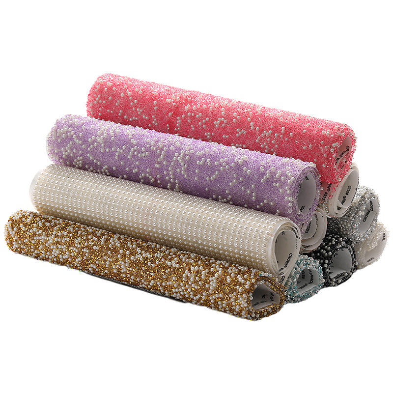 Resin 24*40CM pearl diamond mesh water rhinestone glue mesh peels off and sticks instantly for DIY crafts, sequins, glue, jewelry accessories