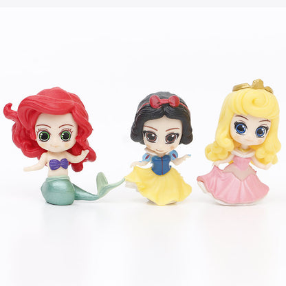 Cross-border 7 Q version princess figurines Snow White Mermaid Mulan Cinderella toy doll model ornaments