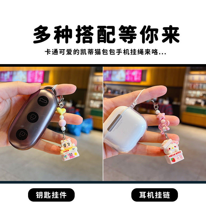 Original handmade DIY cute cat mobile phone chain lanyard car bag beaded keychain doll pendant