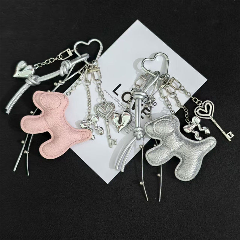 Cross-border explosive cartoon leather puppy bag hanging mobile phone case keychain creative lanyard PU leather couple DIY accessories