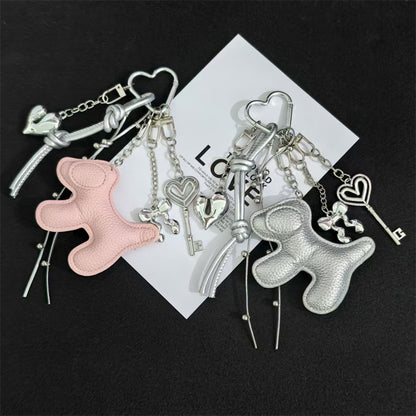 Cross-border explosive cartoon leather puppy bag hanging mobile phone case keychain creative lanyard PU leather couple DIY accessories