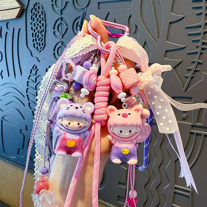 creative DIY zodiac doll head cover beaded keychain pendant couple miu series bag keychain pendant