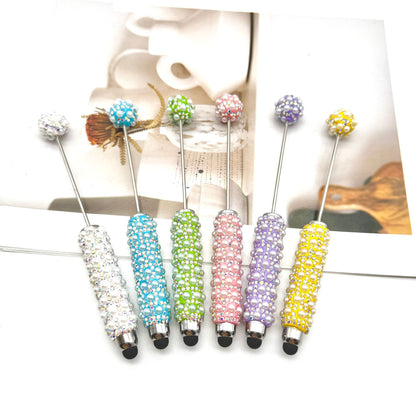 New pearl full diamond touch screen pen diy pearl capacitive touch ballpoint pen puzzle piercable bead cute pen wholesale