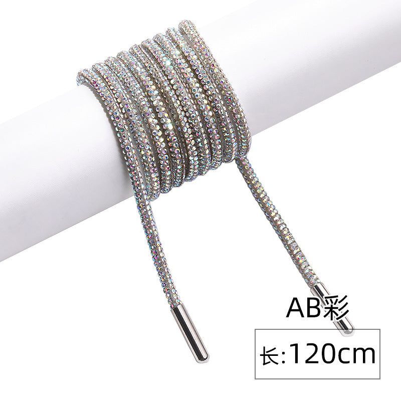 Crystal cord, drill rope, full diamond, ultra-glitter round soft tube, 6-row drill rope, coat strap, hat strap, shoelace, bag and pants strap, DIY accessory for accessories