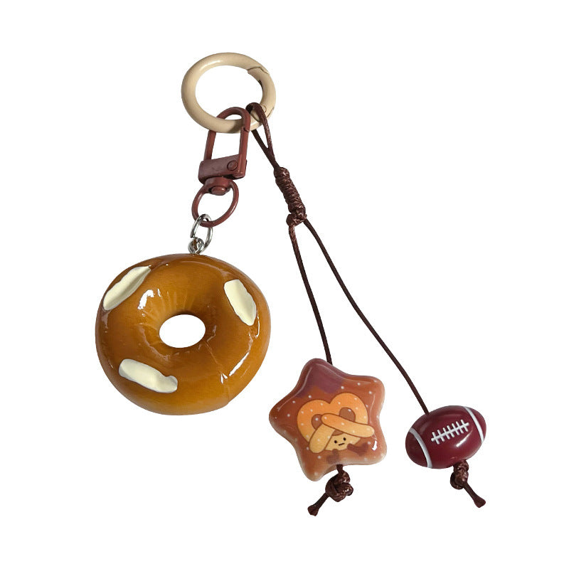 Handmade DIY beading simulation alkaline water bread school bag pendant couple car bag keychain doll small pendant