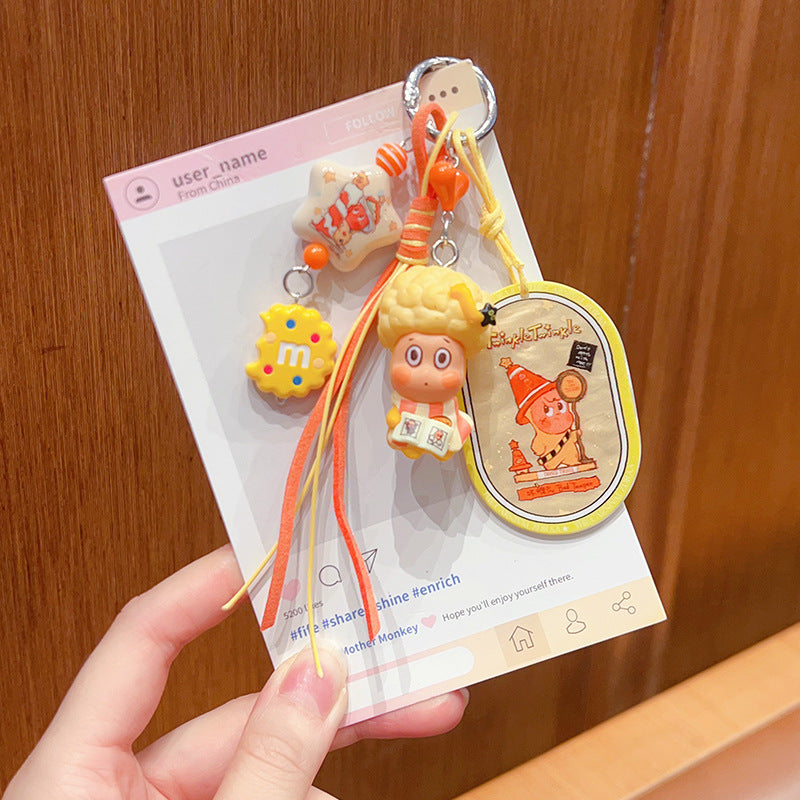 DIY small violin slippery star man beaded keychain small pendant cute bag cute grain modified baby doll doll pendant