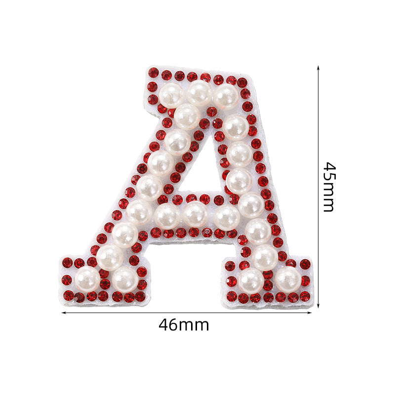 Red diamond 26-letter fabric patch set, hot-flung colored letter patch patch, clothing bag with diamond-embedded fabric patch