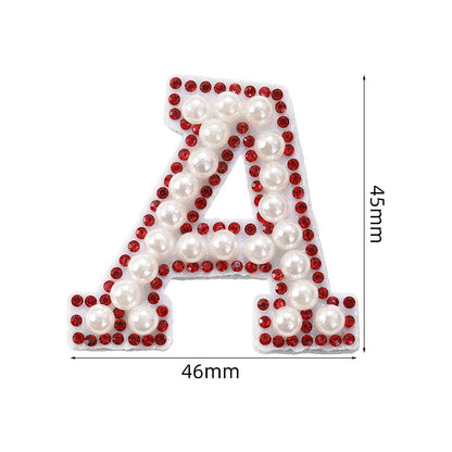 Red diamond 26-letter fabric patch set, hot-flung colored letter patch patch, clothing bag with diamond-embedded fabric patch