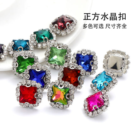 Square crystal buckle edge claw chain, manual perforation, hand-sewn drill bit, clothing accessories, square crystal buckle