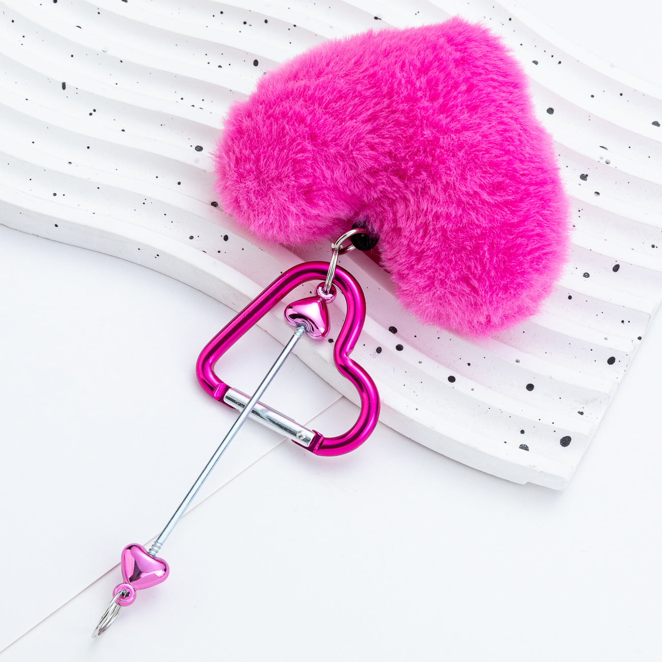 DIY Beaded Love Carabiner - Plush Pendant Love Lock Buckle Hairball Carabiner Wholesale