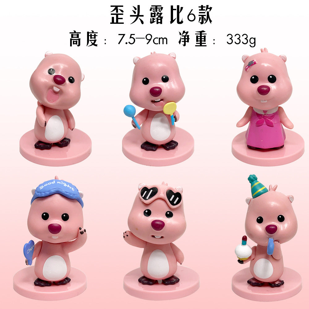 Tilt head Ruby 6 models little beaver figure blind box cute toy doll car cake ornament gacha claw machine