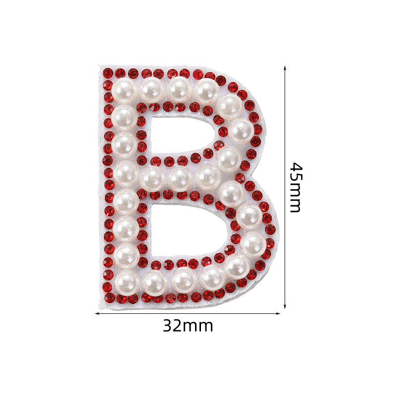 Red diamond 26-letter fabric patch set, hot-flung colored letter patch patch, clothing bag with diamond-embedded fabric patch
