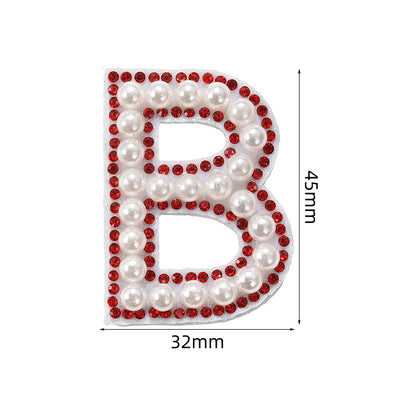 Red diamond 26-letter fabric patch set, hot-flung colored letter patch patch, clothing bag with diamond-embedded fabric patch