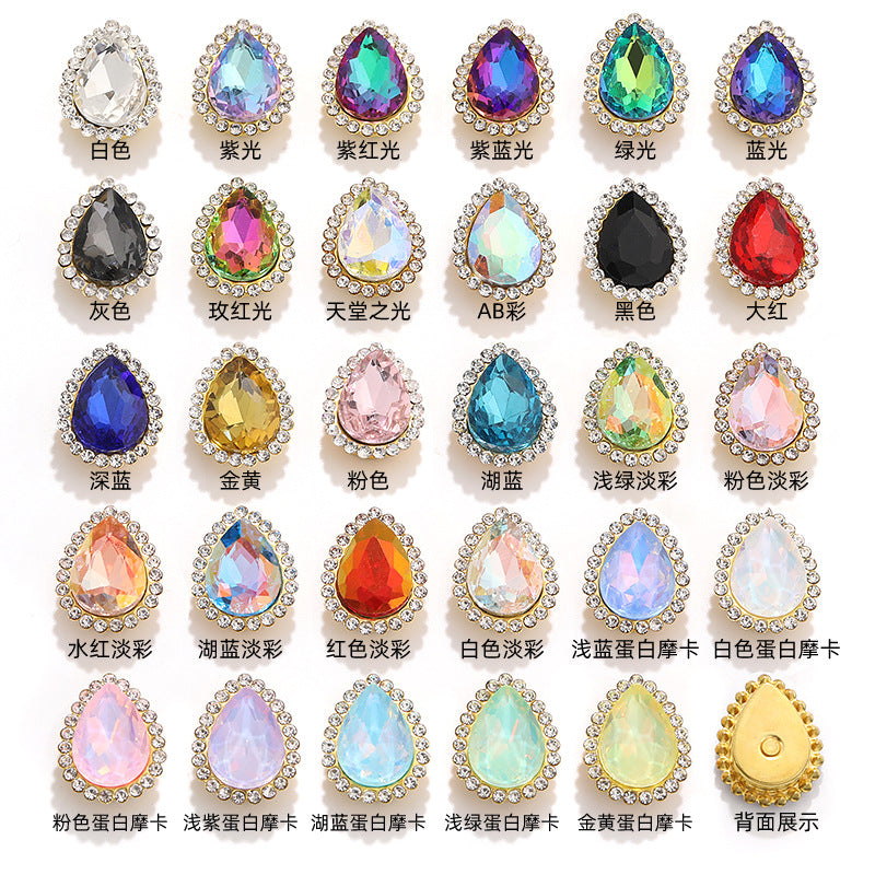 Double-layer waterdrop sunflower flower flower plate diamond buckle, hand-stitched rhinestone, thickened gold holder, glass diamond, clothing, shoes, bags, DIY accessories