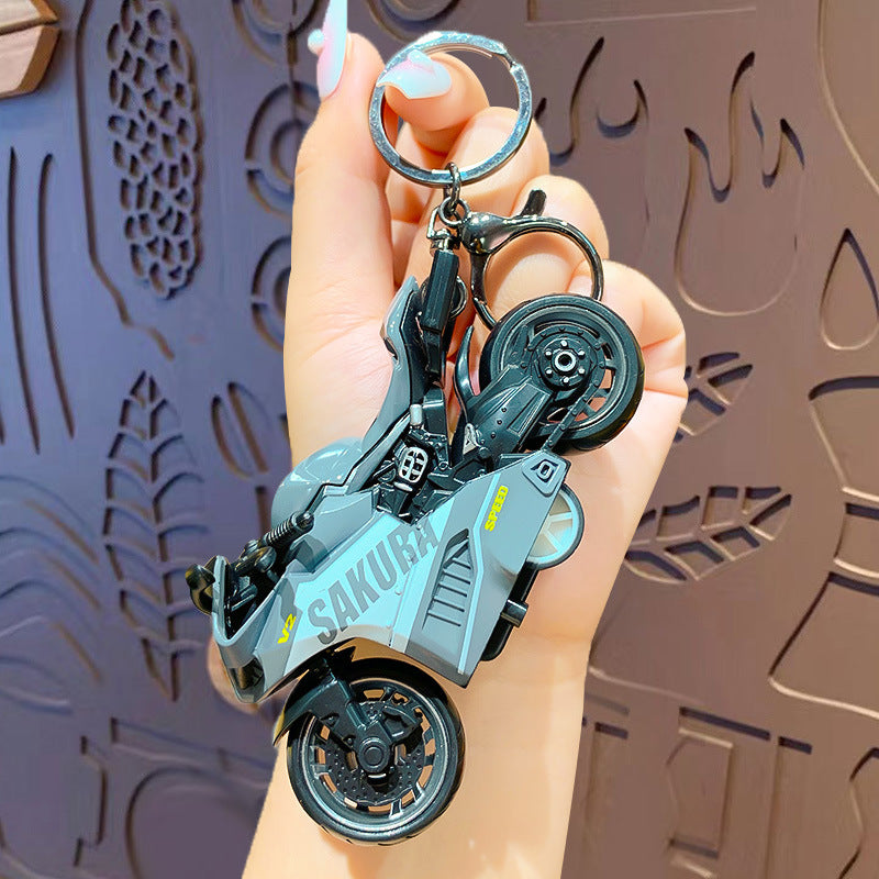 Cartoon Cool Motorcycle Toy Keychain - Creative Alloy Pull Back Motorcycle Car Bag Pendant Small Gift