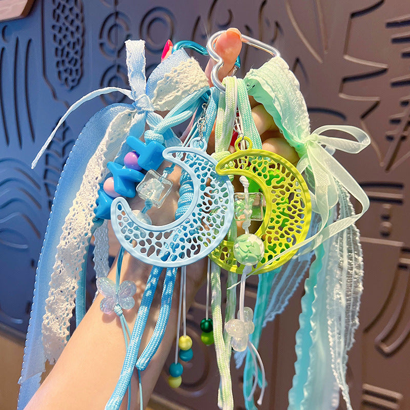 Simple miu DIY moon bracelet keychain bag pendant accessories creative car school bag keychain pendant