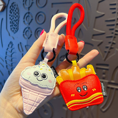 Creative PU Leather Gourmet Keychain Pendant Cute Couple Car Keychain Bag Pendant Small Gift Wholesale