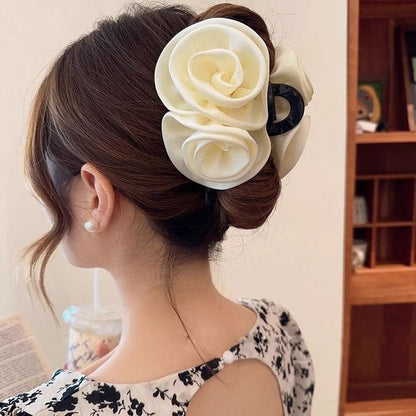 French retro satin rose grab clip women 2025 new hairpin elegant temperament versatile headgear broken hair bangs