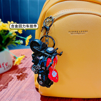 Creative Cartoon Cool Pullback Heavy Motorcycle Keychain - School Bag Ornament Car Key Chain Small Gift