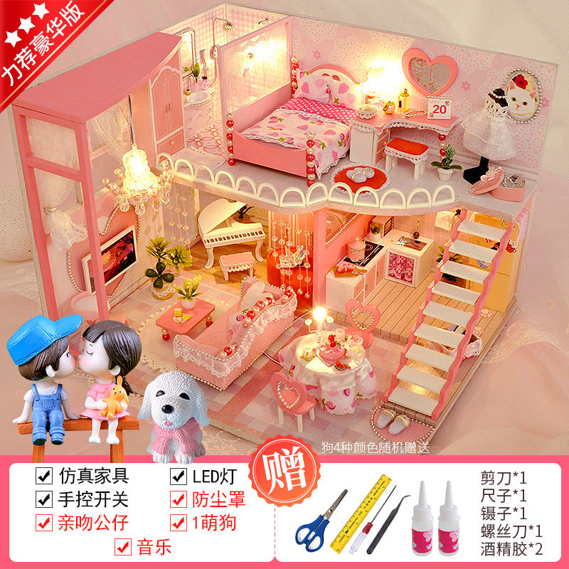Craftsman DIY Cottage Loft Villa Handmade Assembly Princess Small House Miniatures Toys Birthday Gifts
