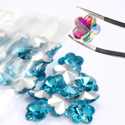 Factory wholesale plum blossom rhinestones, irregular pointed bottom glass rhinestones, phone diamond sticking materials, DIY jewelry accessories