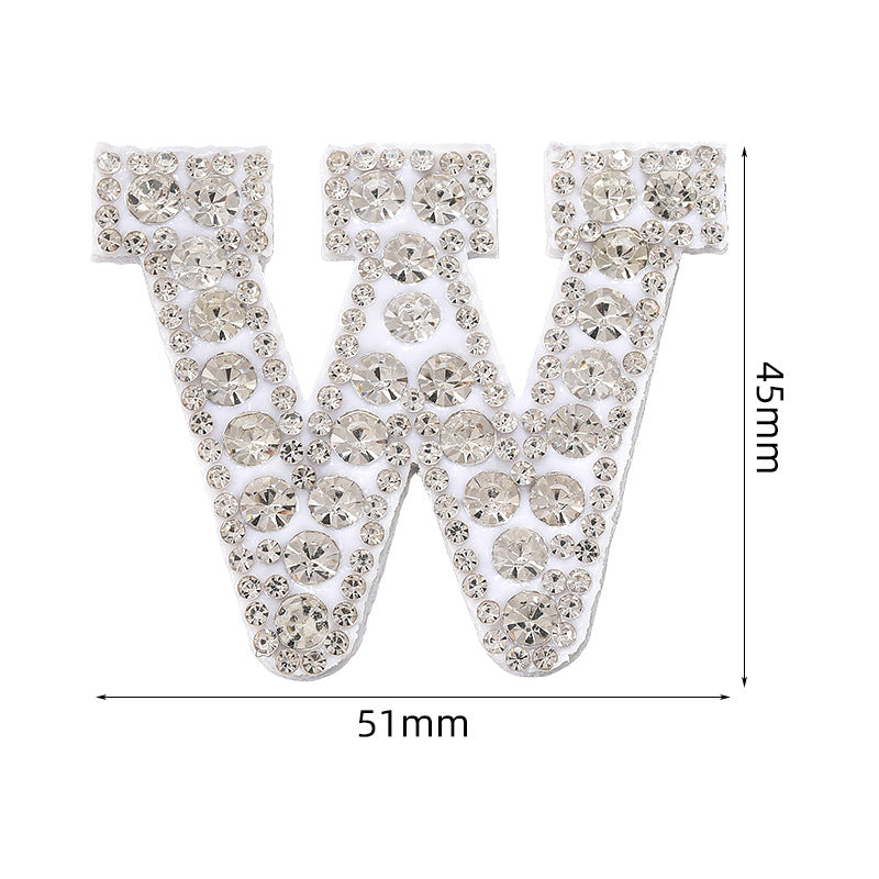 Full diamond letters DIY clothing accessories, white rhinestone hot simmer patches, hot patch English 26 letters