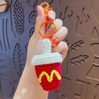 Creative plush weaving good things happen keychain small pendant cartoon crochet persimmon bag bag keychain small gifts