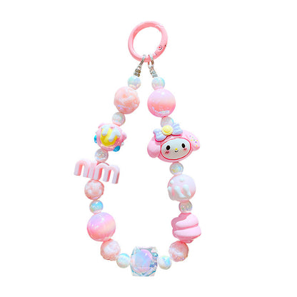 Creative Sanrio beaded mobile phone chain keychain female cute couple bag key chain doll small pendant wholesale