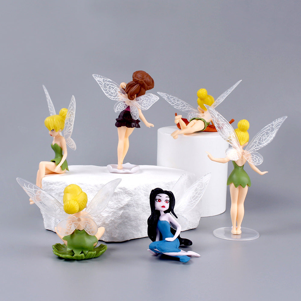 Solid Flower Fairy 6pcs Cake Decoration Scene Ornament with Wings Colourful Little Fairy with Base
