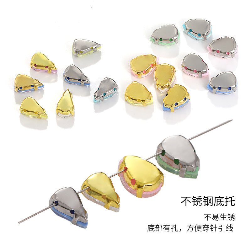Xichuan waterdrop egg white mocha four-corner claw drill hand-stitched glass teardrop water rhinestone DIY accessories and accessories