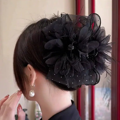 Korean high-end mesh bow claw clip for women, sophisticated and fashionable new back hair updo clip, shark clip