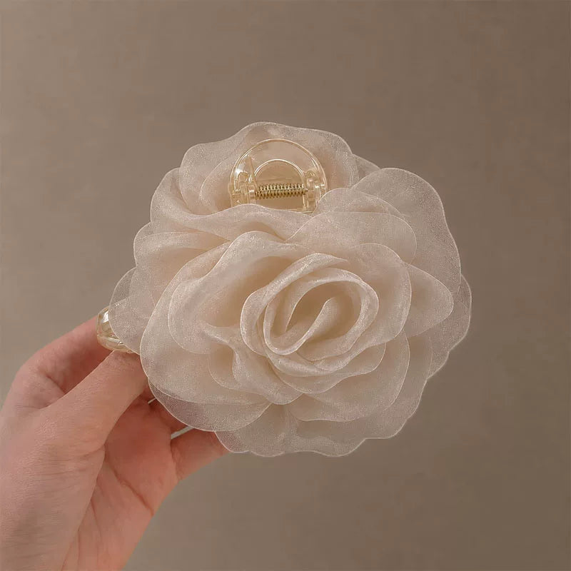 Large mesh claw clip for women, high-end 2026 new style back hair updo clip, floral hair grab clip, floral clip headwear
