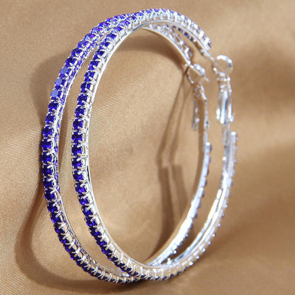 2-4-6-8-10cm oversized earrings exaggerated earrings european and american round rhinestone geometric hoop earrings for women cross-border